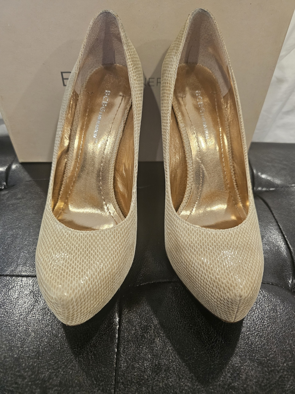 BCBGeneration Cream Textured Pointed-Toe Pumps